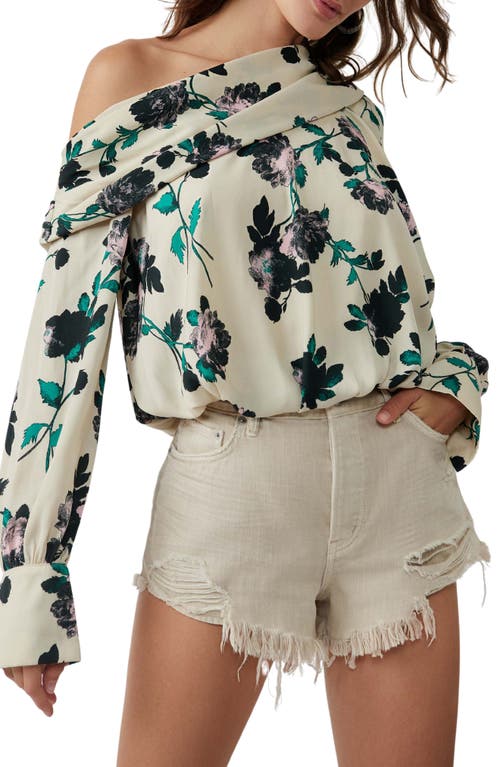Free People Potter Print One-Shoulder Top in Ivory Combo