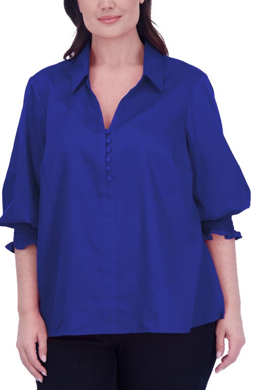 Foxcroft Alexis Smocked Cuff Sateen Popover Top at Nordstrom,