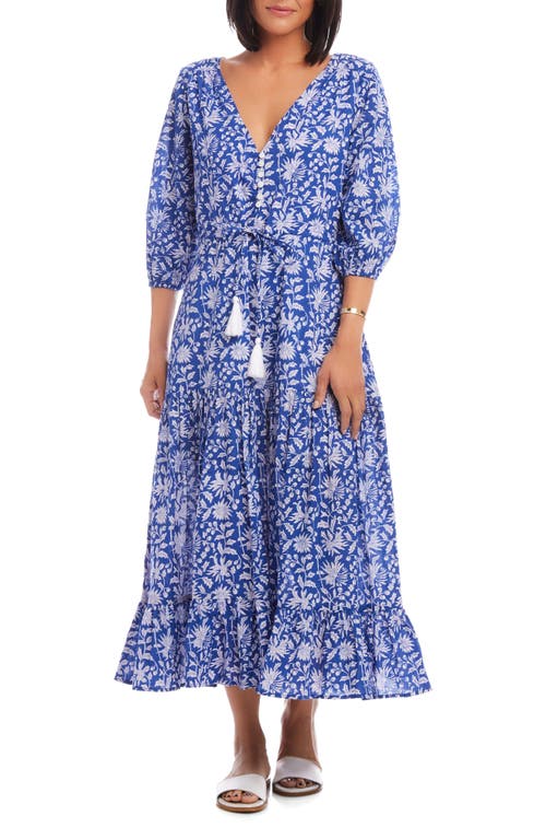 Karen Kane Tiered Cotton Midi Dress Blue Print at Nordstrom,