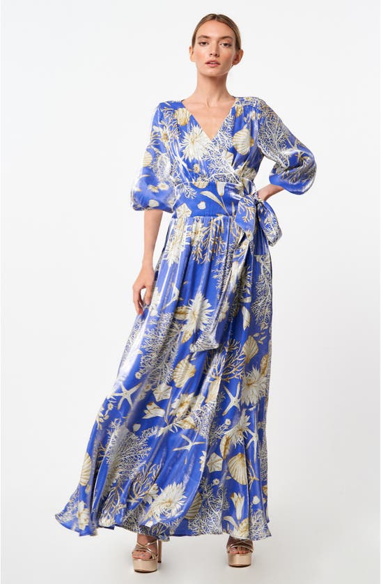 Shop Ciebon Ariella Floral Print Side Tie Maxi Dress In Blue Multi