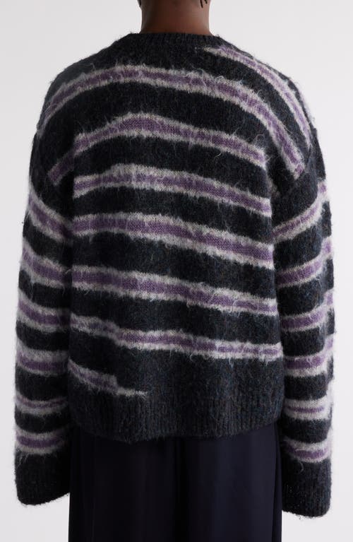 Shop Acne Studios Brushed Intarsia Stripe Crewneck Sweater In Grey Melange/purple