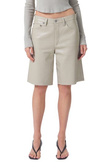 Agolde Low Rise Recycled Leather Shorts In Toast