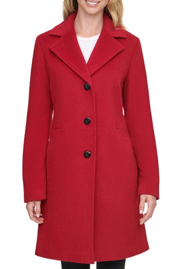 Calvin Klein Notch Wool Blend Coat In Red Velvet