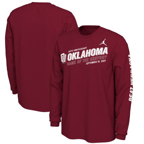 Men's Jordan Brand Crimson Oklahoma Sooners Game Of The Century 50th Anniversary 2-Hit Long Sleeve T-Shirt