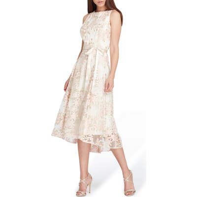 Tahari Floral Embroidered Dress, Metallic