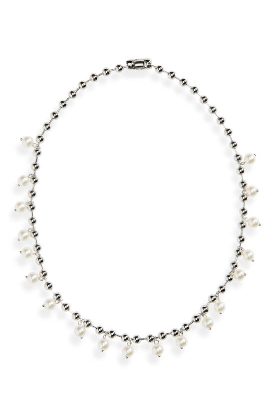 Shop Stephan & Co. Bead Chain Imitation Pearl Necklace In Silver