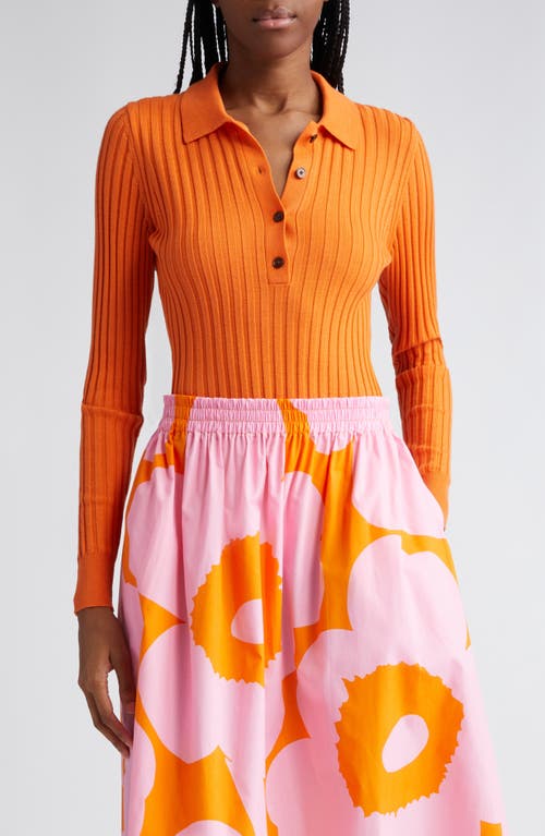 Wool Rib Polo Sweater in Orange