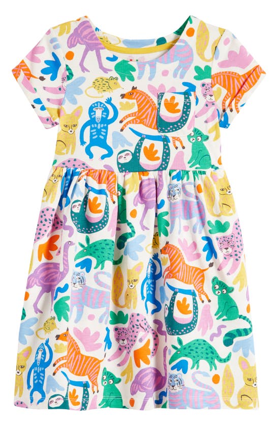 Shop Mini Boden Kids' Safari Print Cotton Jersey Dress In Multi Safari Friends