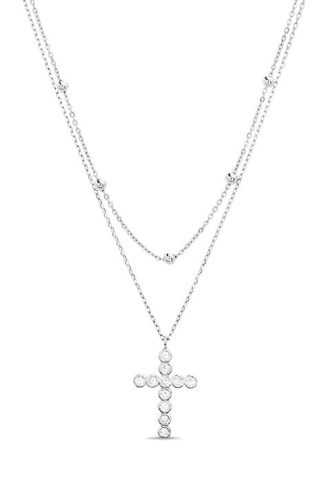 Cubic Zirconia Layered Cross Pendant Necklace