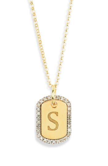 Meshmerise Diamond Initial Dog Tag Pendant Necklace In Yellow-s