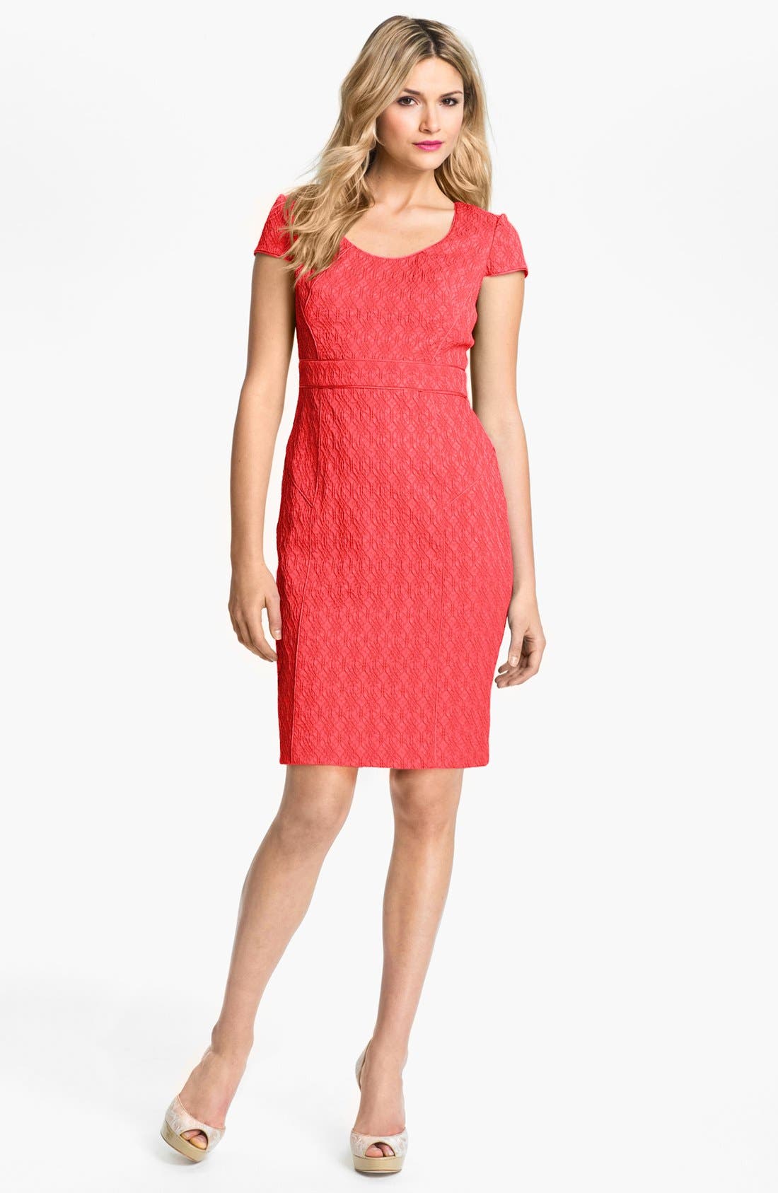 Adrianna Papell Jacquard Sheath Dress in Coral Smart Closet