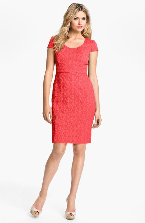 Adrianna Papell Jacquard Sheath Dress in Coral Smart Closet