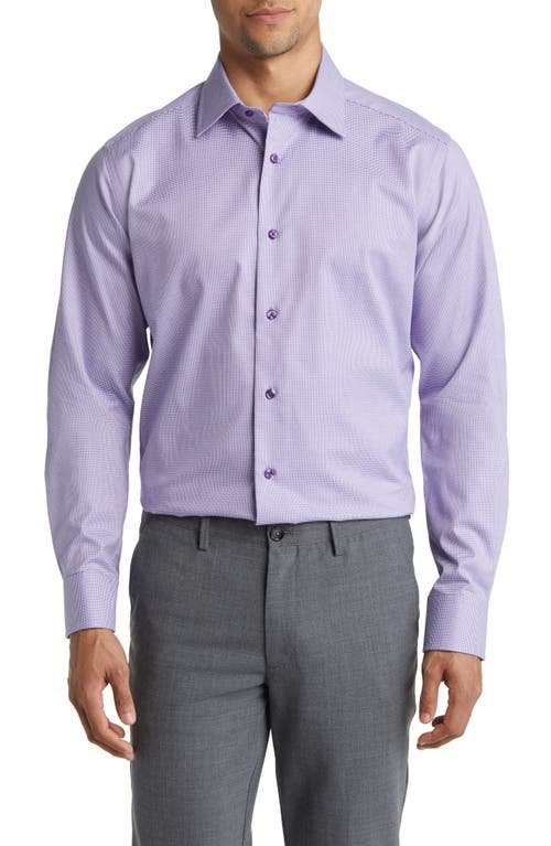 David Donahue Trim Fit Micro Dobby Check Dress Shirt in Purple