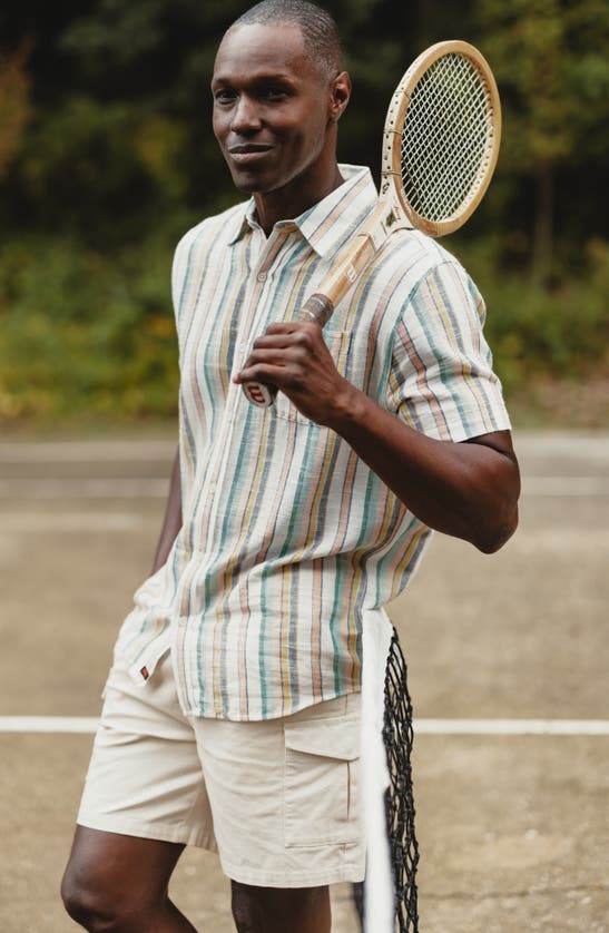 Shop The Normal Brand Freshwater Short Sleeve Button-up Shirt In Sherbet Stripe