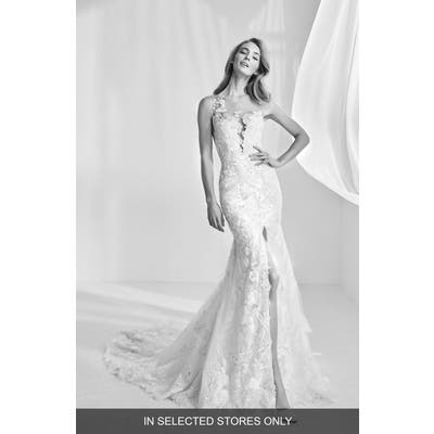 Atelier Pronovias Ranisa Embroidered Lace Mermaid Gown, Size IN STORE ONLY - Ivory