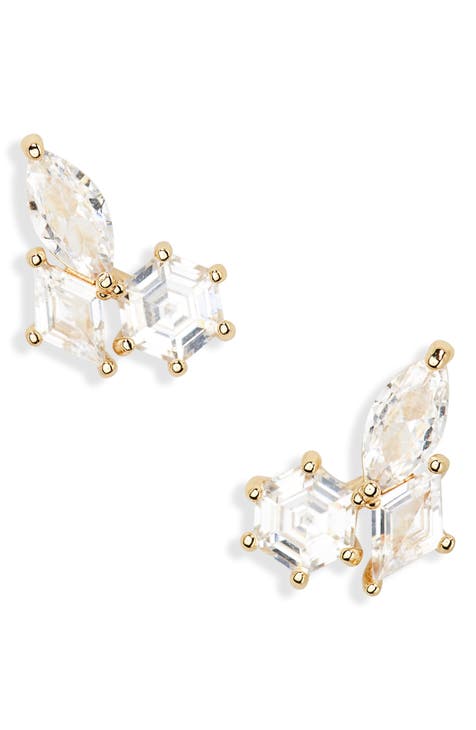 Cubic Zirconia Cluster Stud Earrings