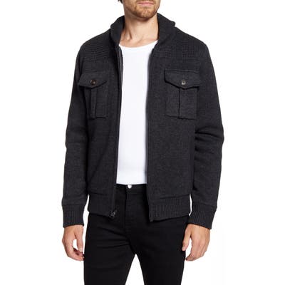 Schott Nyc Wool Blend Zip Cardigan, Black