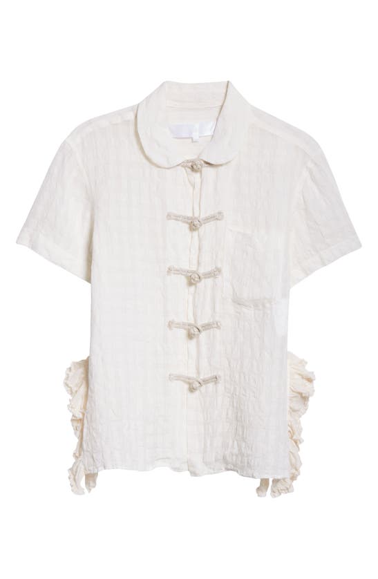 Shop Tao Comme Des Garçons Bow Detail Linen & Cupro Short Sleeve Button-up Shirt In White X Natural
