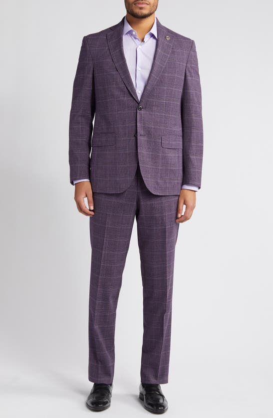 Ted Baker Karl Slim Fit Plaid Stretch Wool Blend Suit In Berry