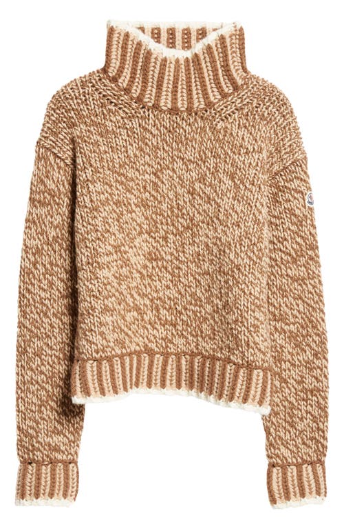 Shop Moncler Marled Virgin Wool Blend Turtleneck Sweater In Beige