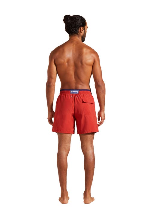 Vilebrequin Solid Bicolor Length Swim Trunks In Brique