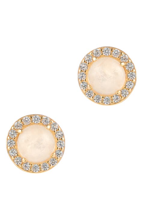 Halo Moonstone Stud Earrings