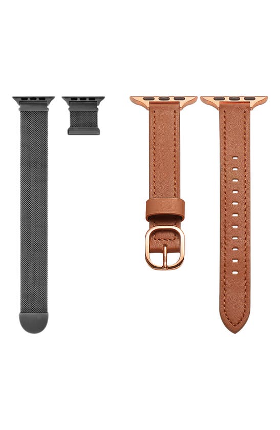 Shop The Posh Tech Assorted 2-pack 42mm Apple Watch® Watchbands In Brown / Black