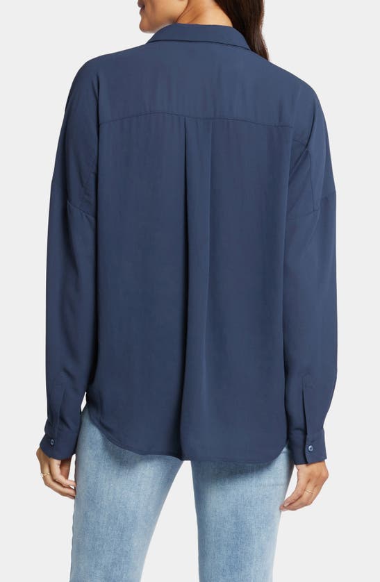 Shop Nydj Becky Recycled Polyester Georgette Blouse In Oxford Navy