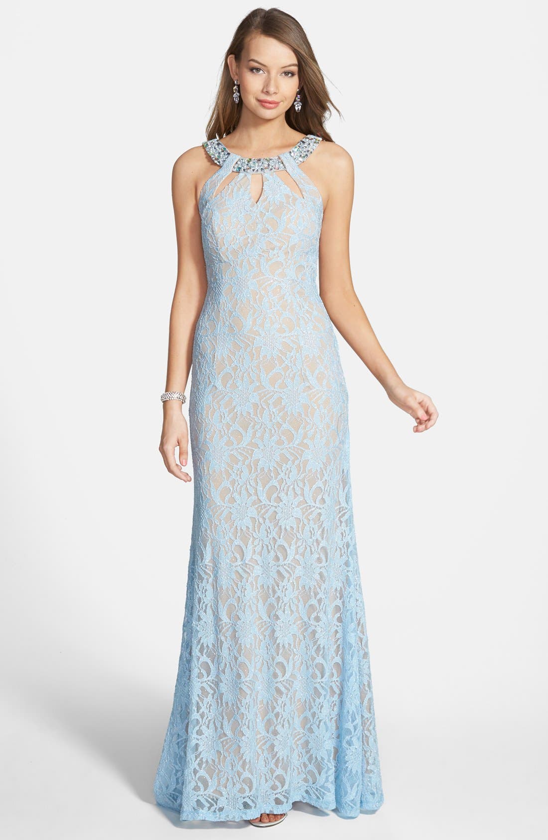 WayIn Glitter Lace Gown (Juniors) Nordstrom