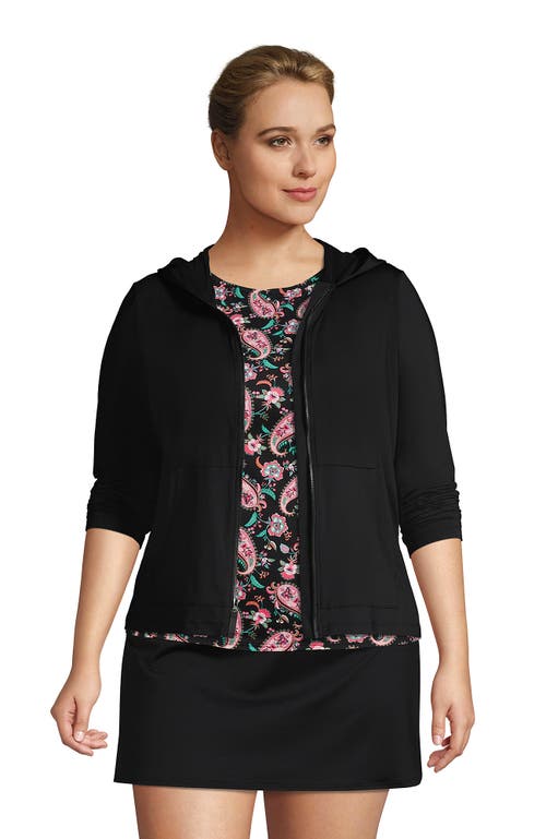 Shop Lands' End Plus Size Hooded Full Zip Long Sleeve Rash Guard Upf 50 Cover-up In Black