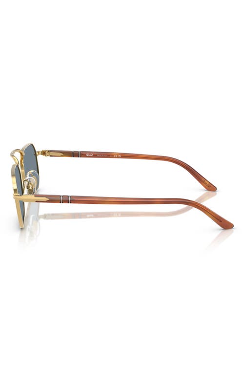 Persol 57mm Polarized Rectangular Sunglasses In Gold/brown/light Blue