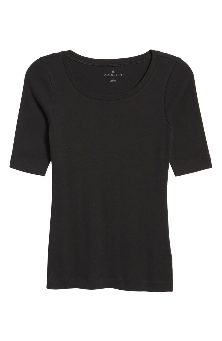 Caslon® Ballet Neck Cotton & Modal Knit Elbow Sleeve Tee | Nordstrom