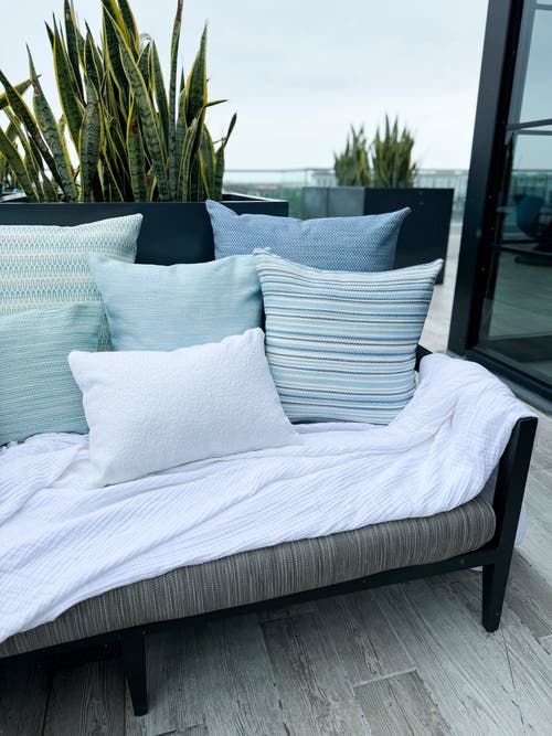 Anaya Yacht Stripe Indoor Outdoor Pillow In Blue