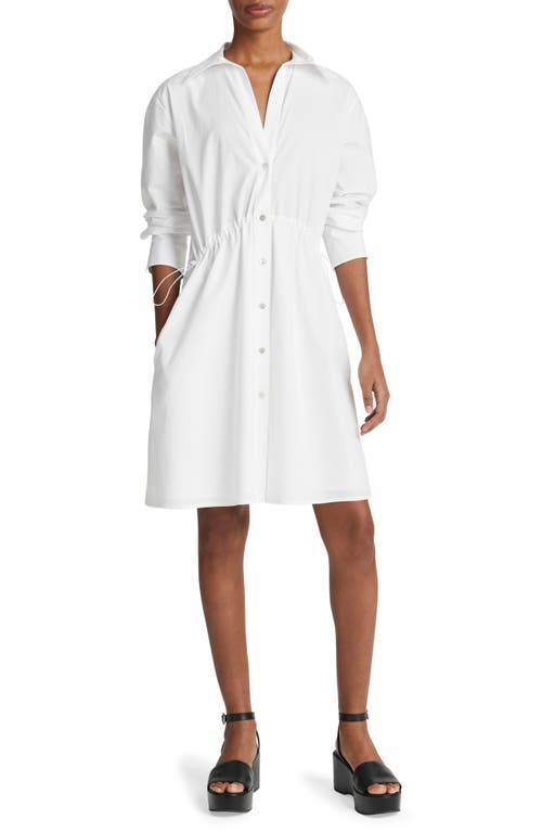 Vince Drawcord Waist Long Sleeve Cotton Shirtdress Optic White at Nordstrom,