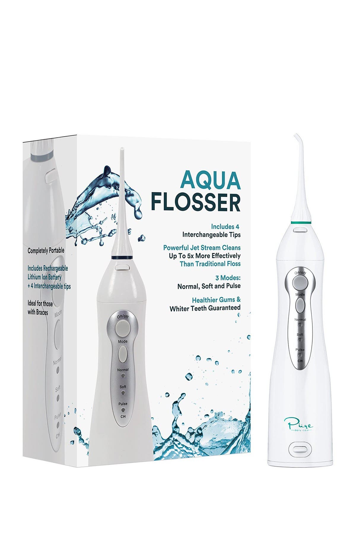 AQUASONIC AQUASONIC WHITE WATER FLOSSER WITH 4 TIPS & TRAVEL POUCH