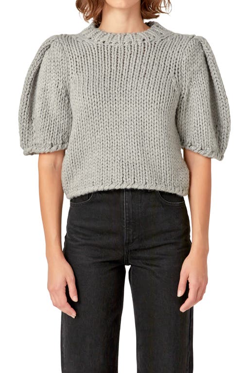 Shop English Factory Puff Sleeve Knit Shirt In Heather Grey