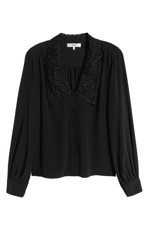 Frame Lace Collar Button-up Silk Shirt In Black