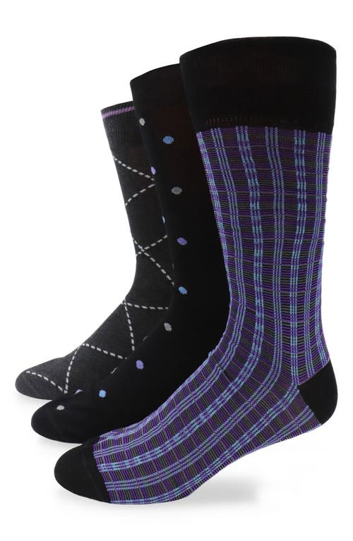 Lorenzo Uomo 3-Pack Assorted Plaid Cotton Blend Dress Socks in Denim