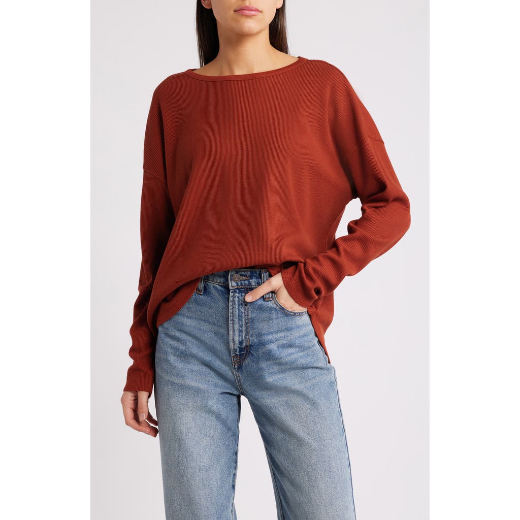 Treasure & Bond Oversize Organic Cotton Blend Thermal Knit Top in Rust Hills