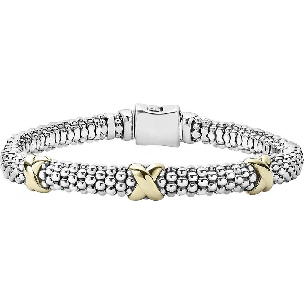 Lagos Three Station X Two-tone Caviar Bracelet In Silver/gold