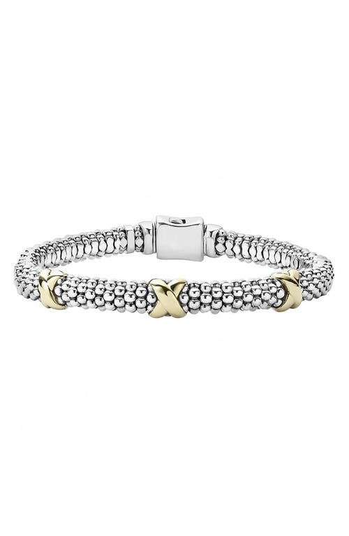 Shop Lagos Three Station X Two-tone Caviar Bracelet In Silver/gold