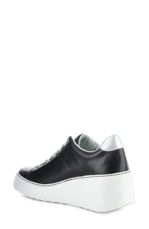 Shop Fly London Delf Platform Wedge Sneaker In 014 Black/silver Vel