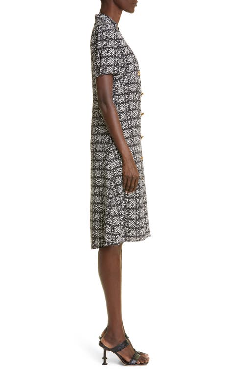 Shop St John St. John Collection Jared Tweed Print Silk Shirtdress In Ecru/black