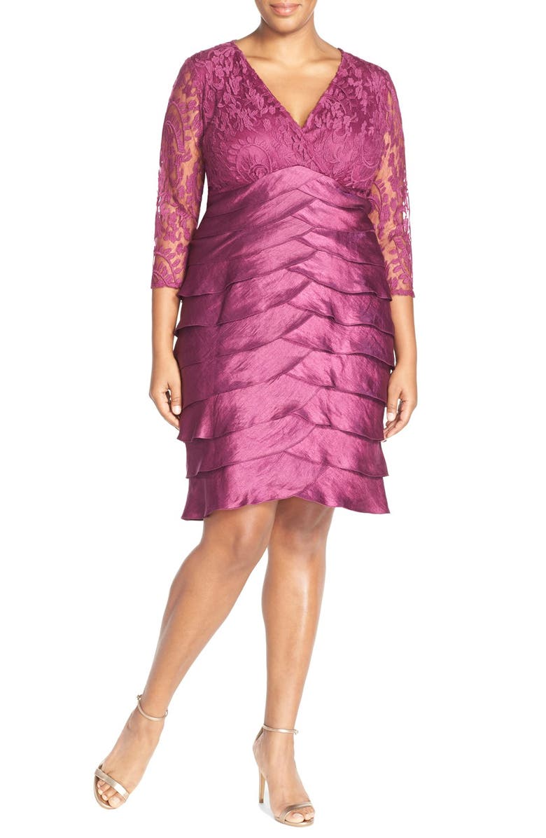 Adrianna Papell Lace & Shimmer Tiered Sheath Dress (Plus Size) | Nordstrom