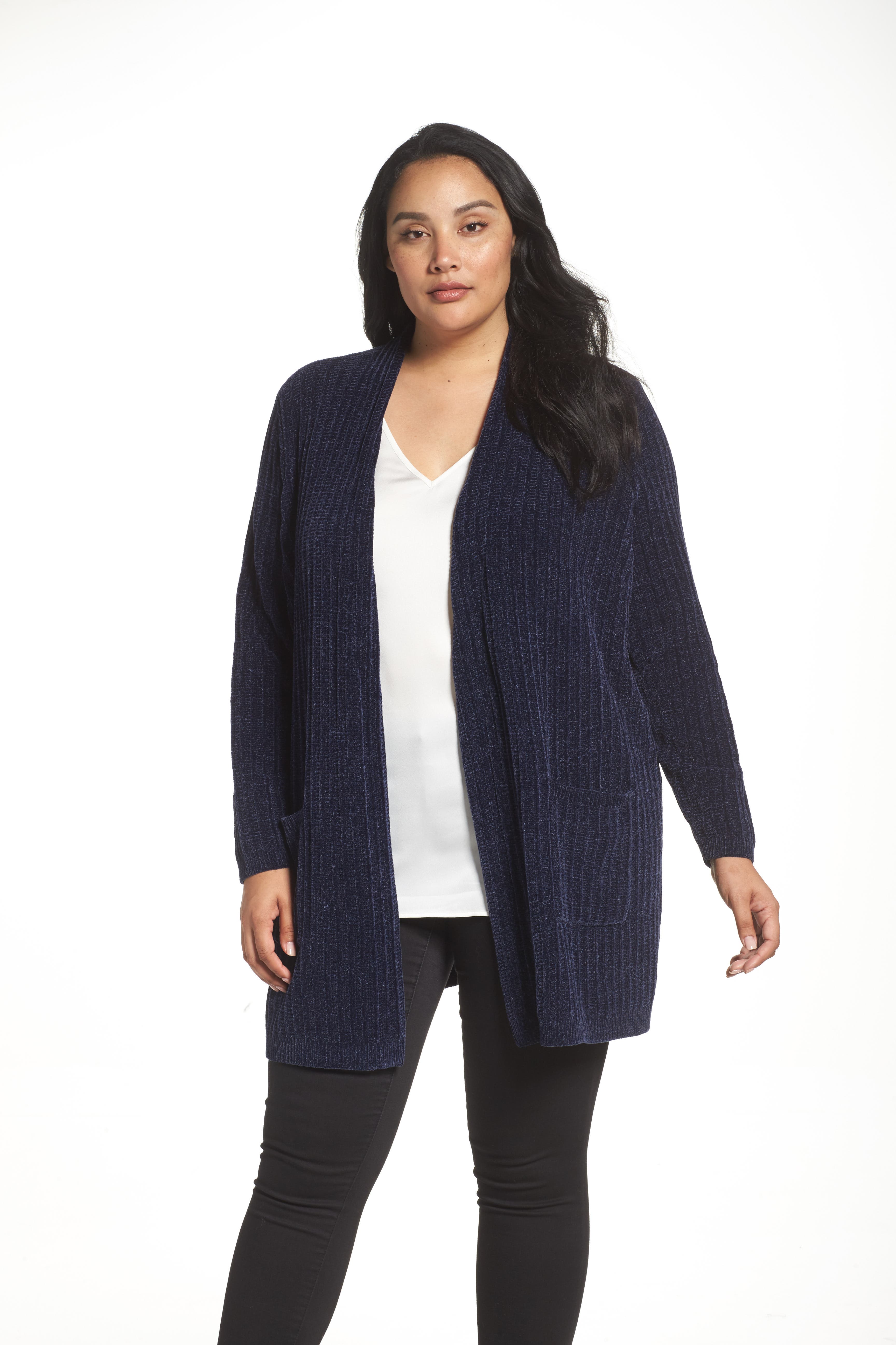 Sejour Ribbed Chenille Cardigan (Plus Size) Nordstrom