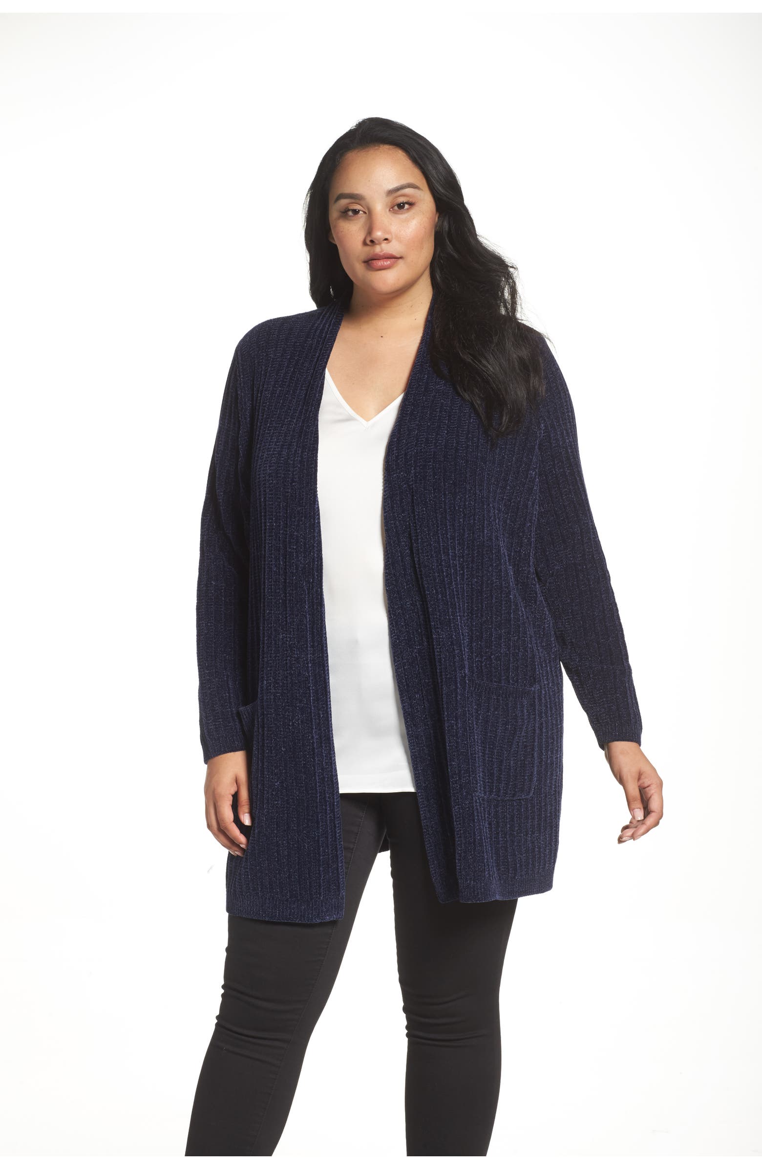 Sejour Ribbed Chenille Cardigan (Plus Size) | Nordstrom
