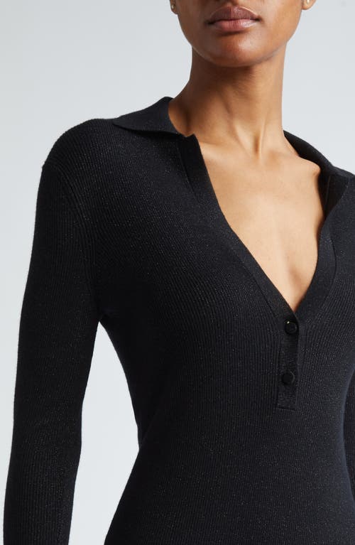 Shop Max Mara Frais Rib Long Sleeve Polo Sweater Dress In Black