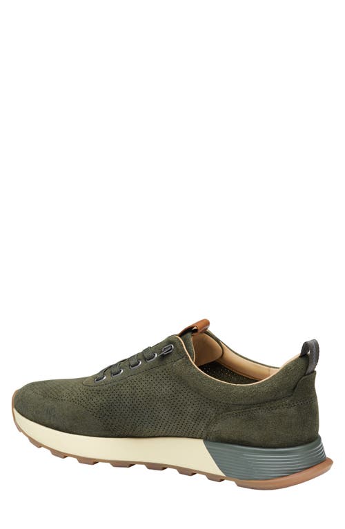 Shop Johnston & Murphy Kinnon Perforated Leather Jogger Sneaker In Olive Oiled Suede