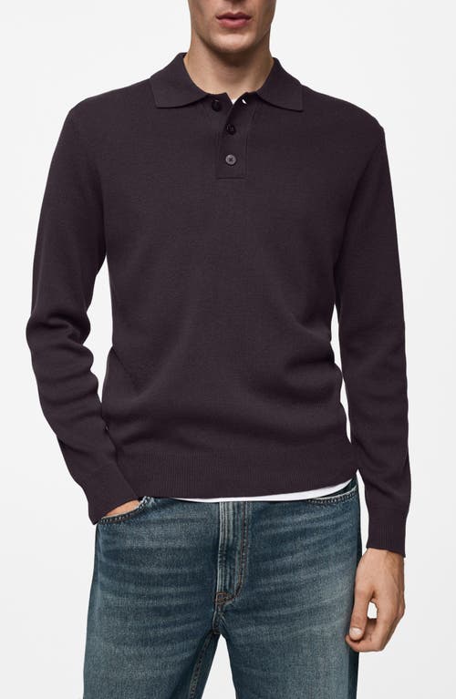 Mango Long Sleeve Cotton Blend Polo In Purple