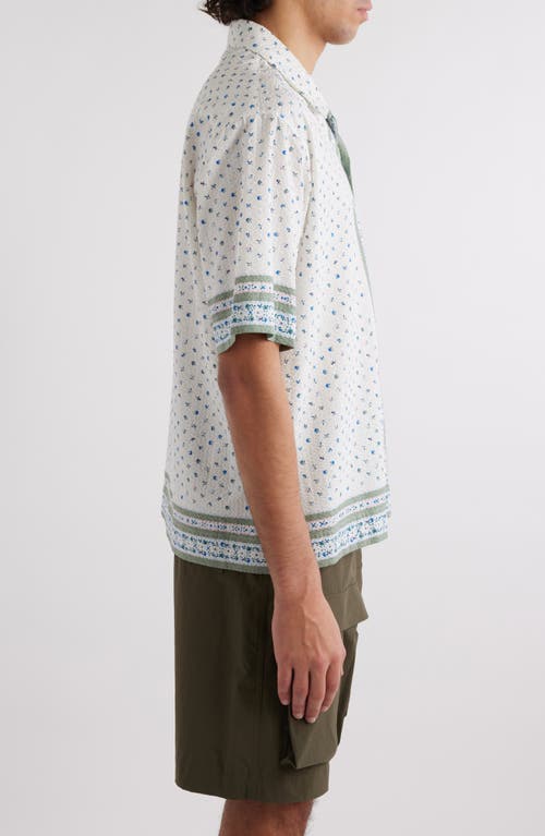 Shop Givenchy New Border Print Cotton Seersucker Camp Shirt In Creme/green